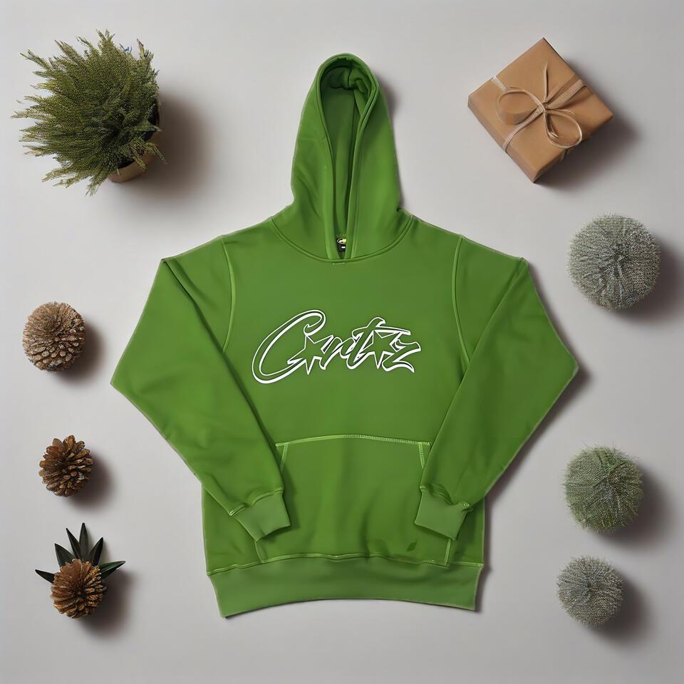 CRAZY Green Cotton Hoodie Unisex Streetwear Graphic Print