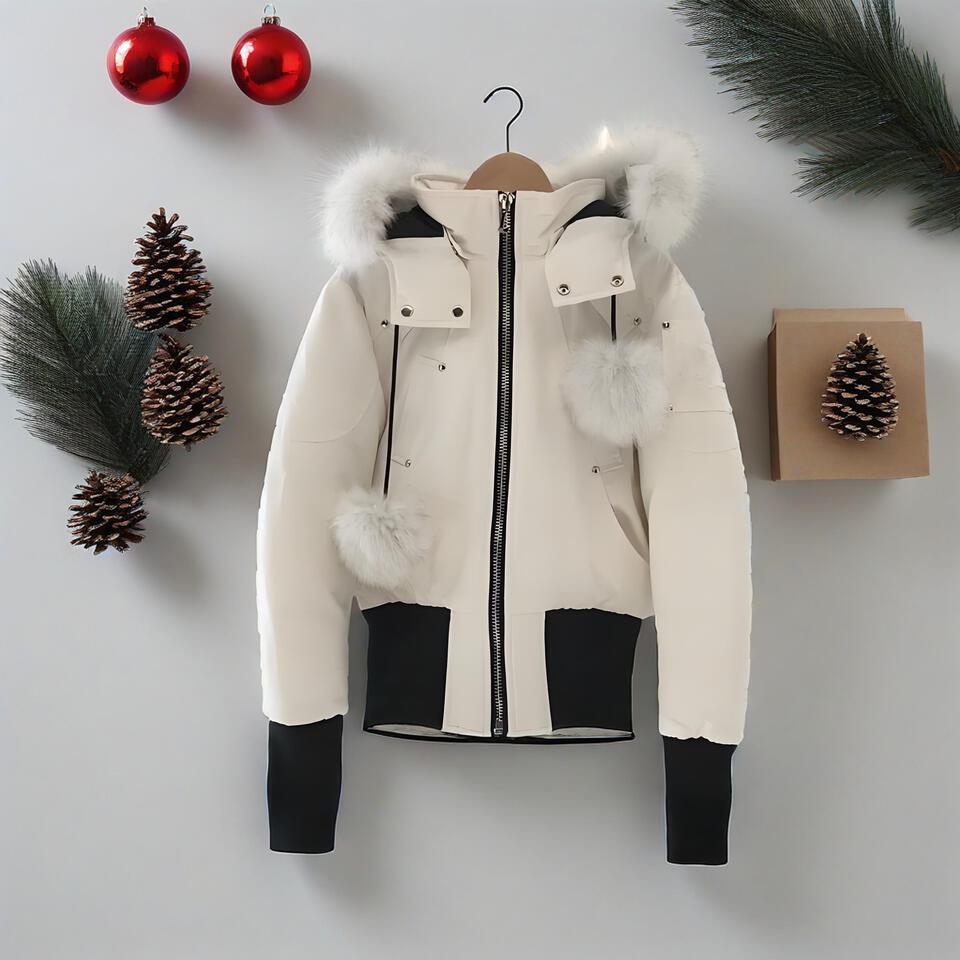 Cream Black Blend Fleece Hooded Winter Coat