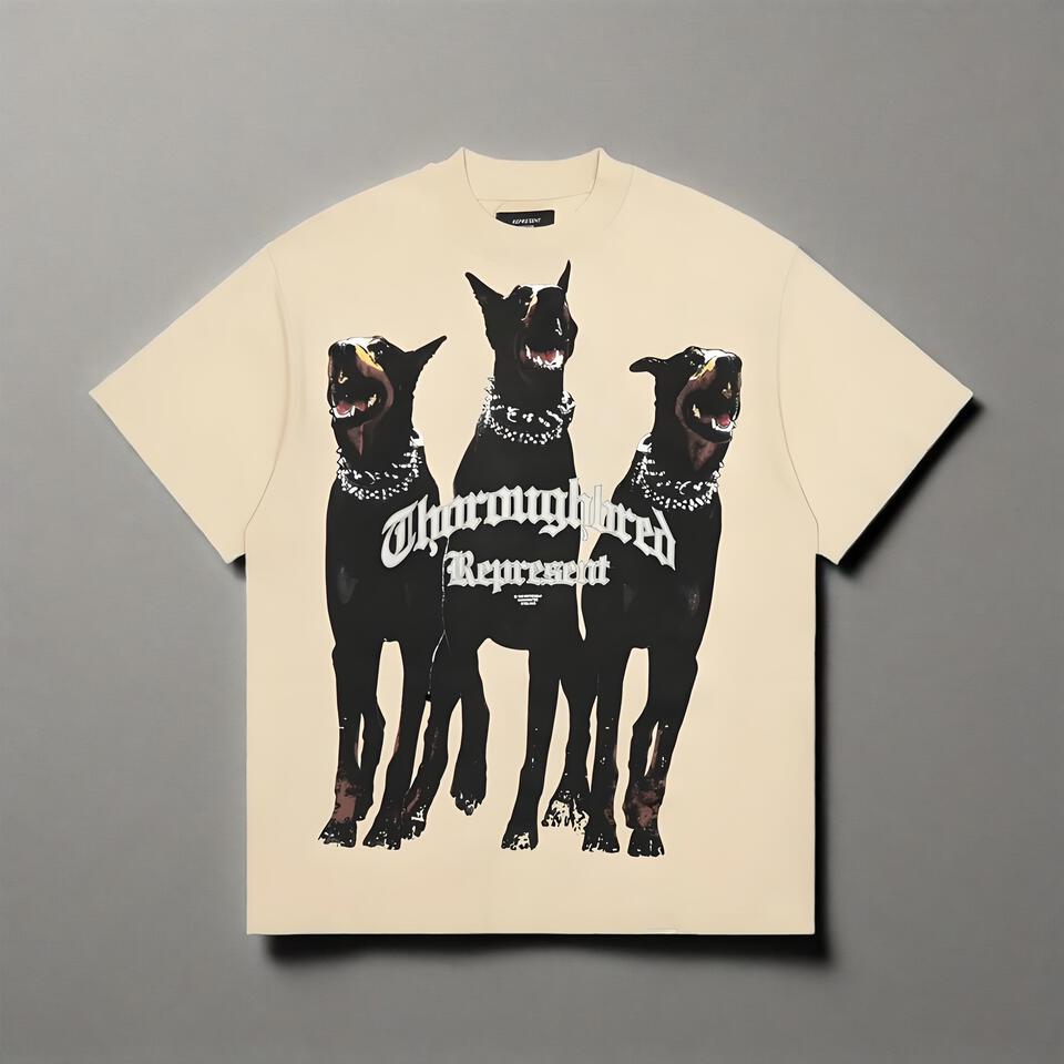 Cream Cotton Loose Gothic Doberman T-Shirt
