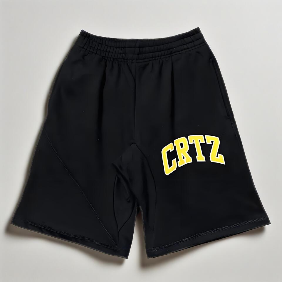 CRTZ Black Athletic Shorts: Breathable, Sweat-Wicking, Casual Streetwear.