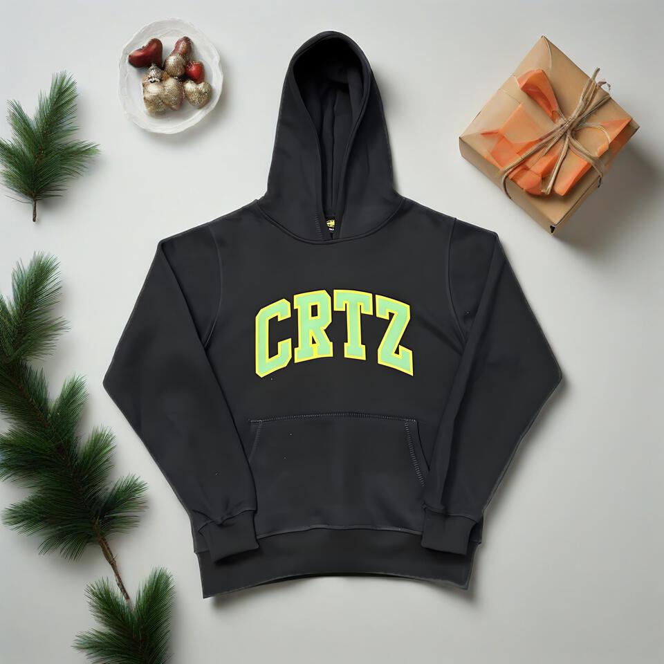 Crtz Black Cotton Hoodie Unisex Streetwear Essential