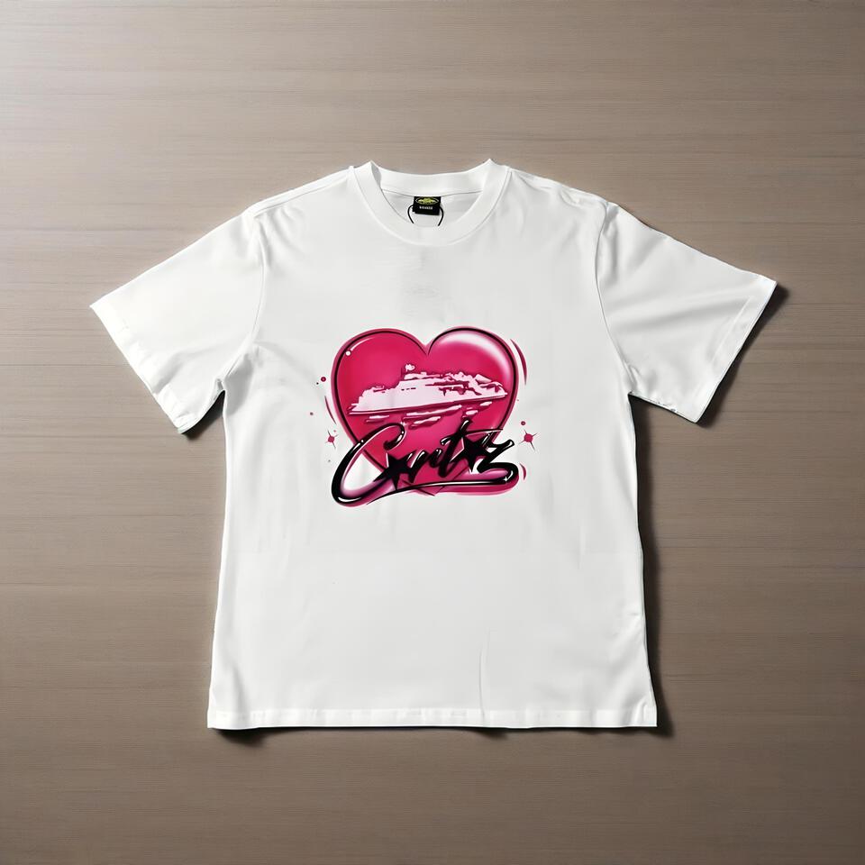 Cruise Cotton Heart Print White Loose Fit T-Shirt Unisex