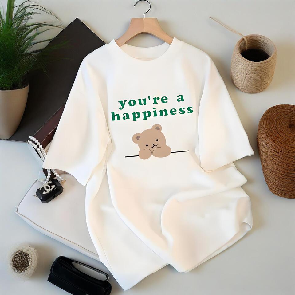 Cute Bear White Loose Cotton T-Shirt