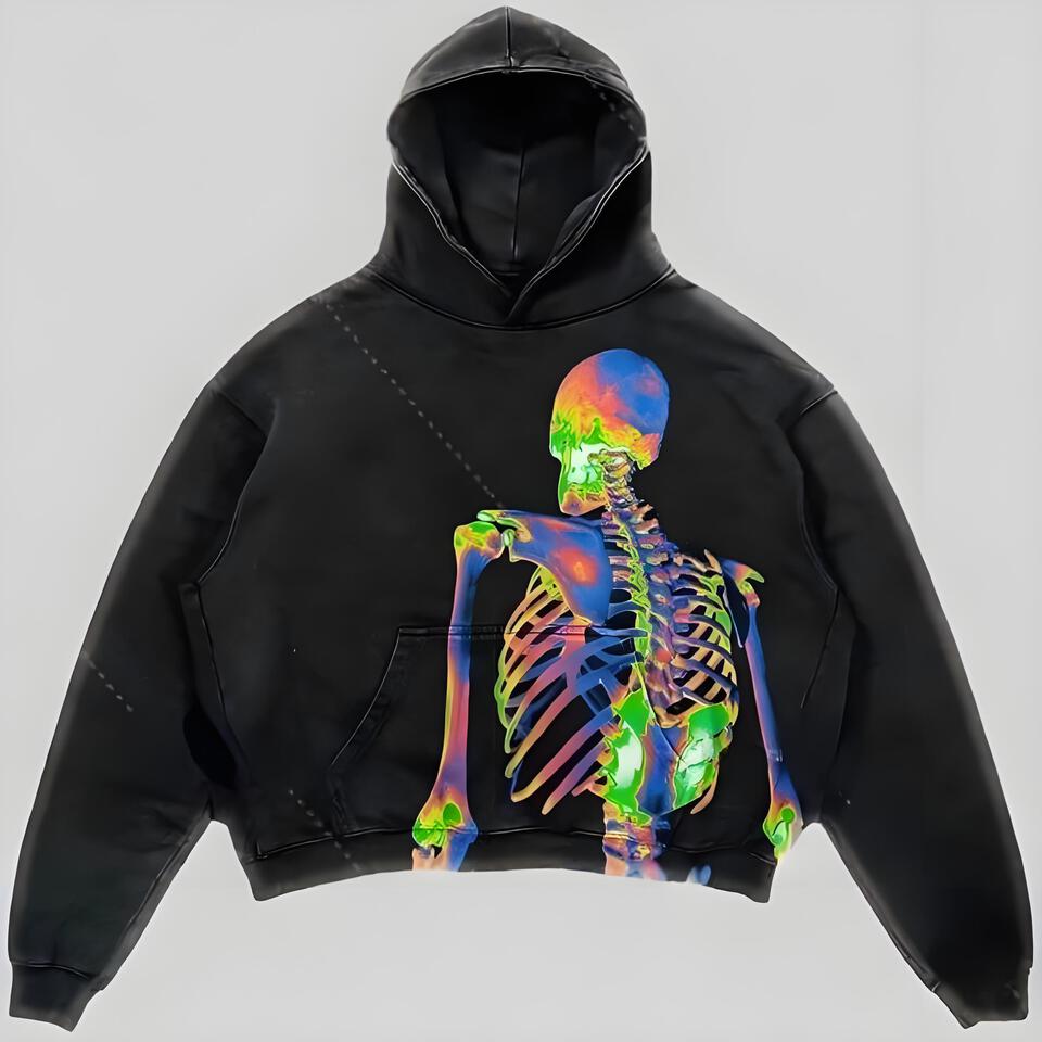 Dark Gradient Skull Hoodie Loose Fit Streetwear
