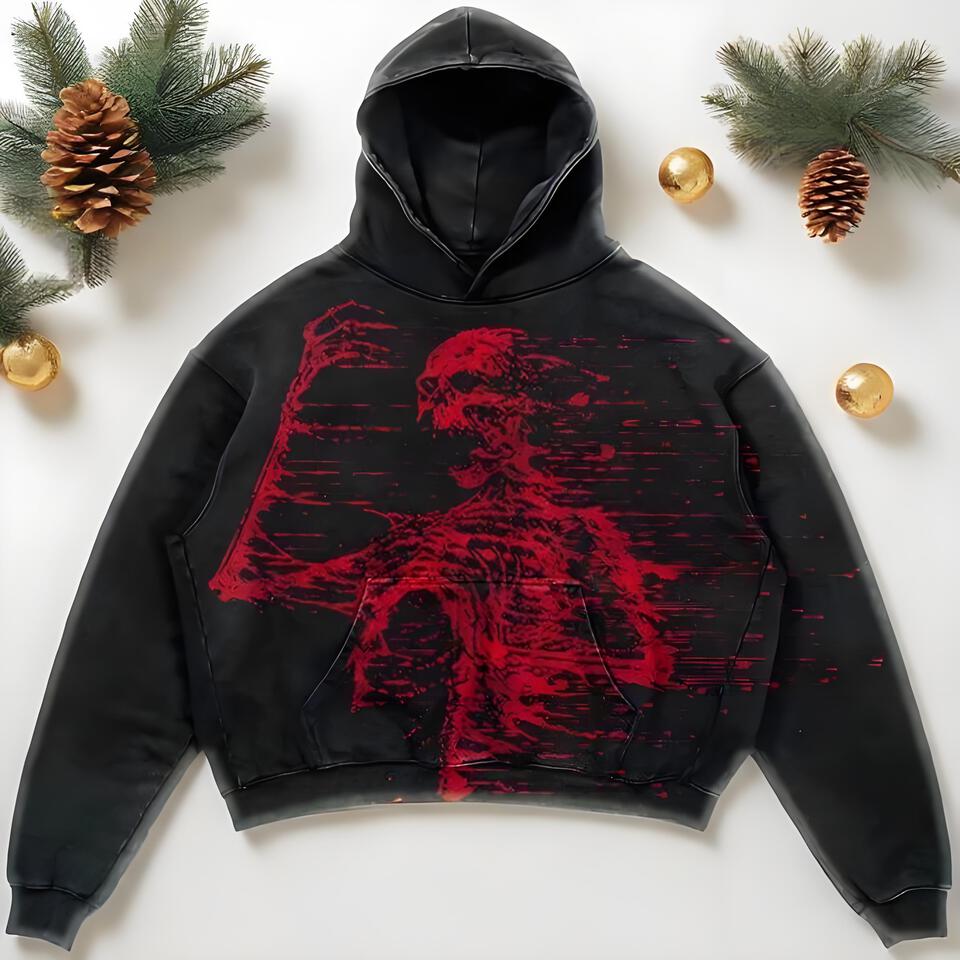 Dark Ink Splatter Skull Print Unisex Hoodie Streetwear