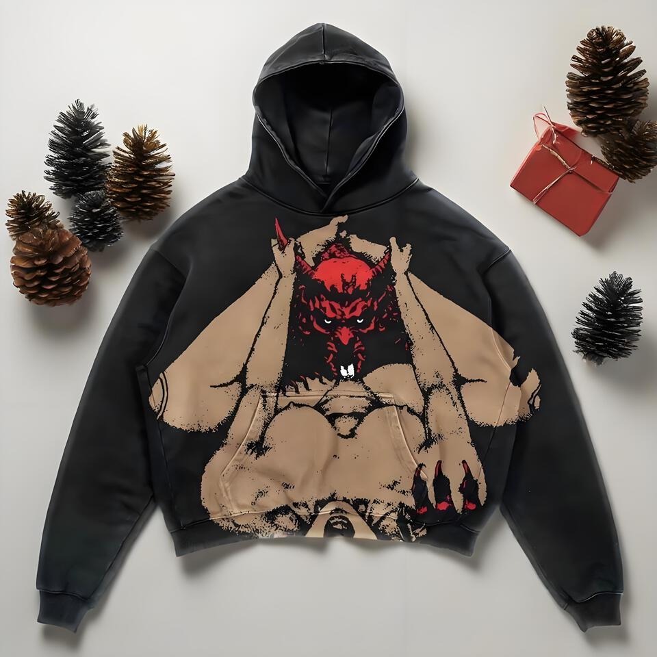 Dark Street Hooded Fleece Sweatshirt Unisex Loose Fit Print