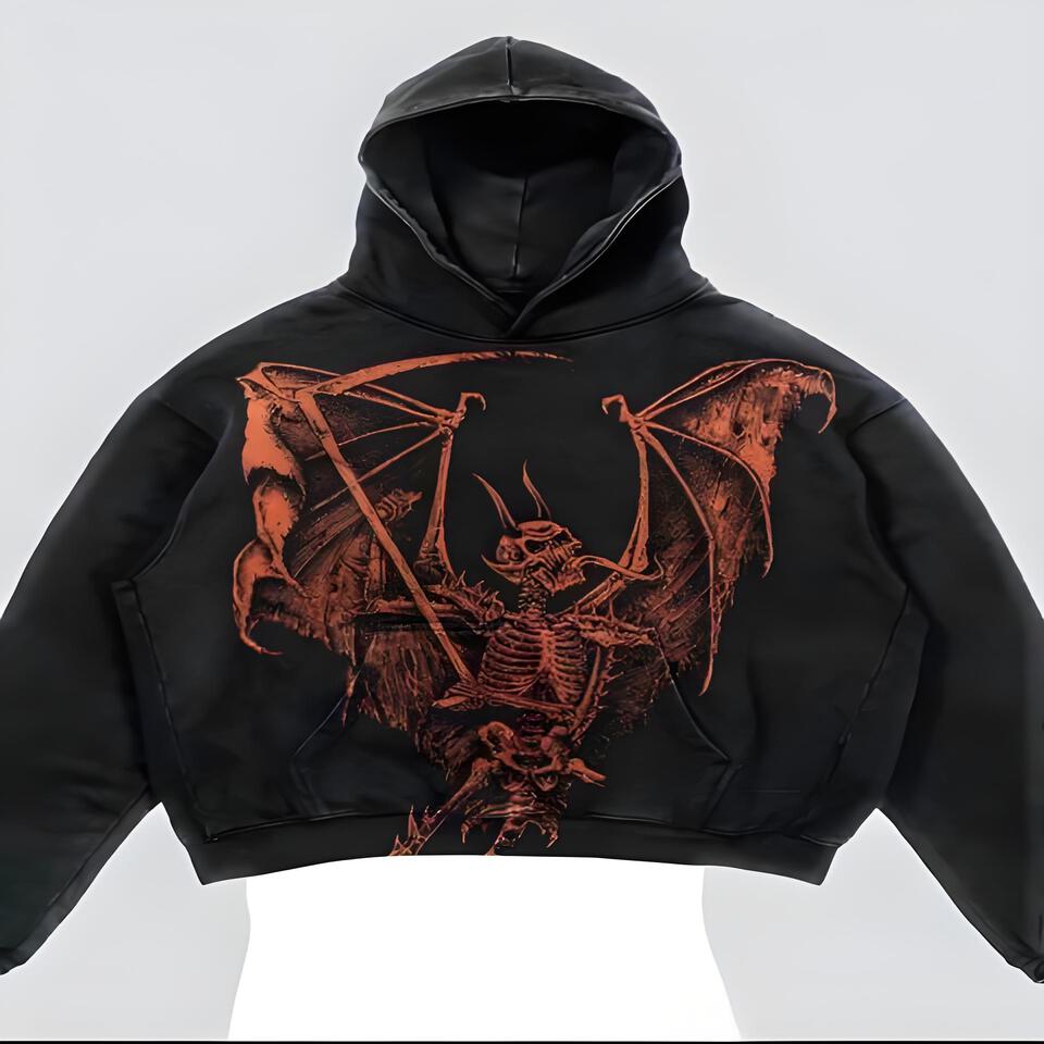 Dark Street Hoodie Unisex Cotton Skull Print Oversized Casual