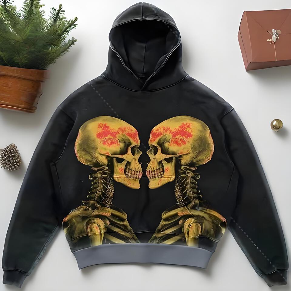 Dark Unisex Cotton Hoodie Distressed Streetwear Style