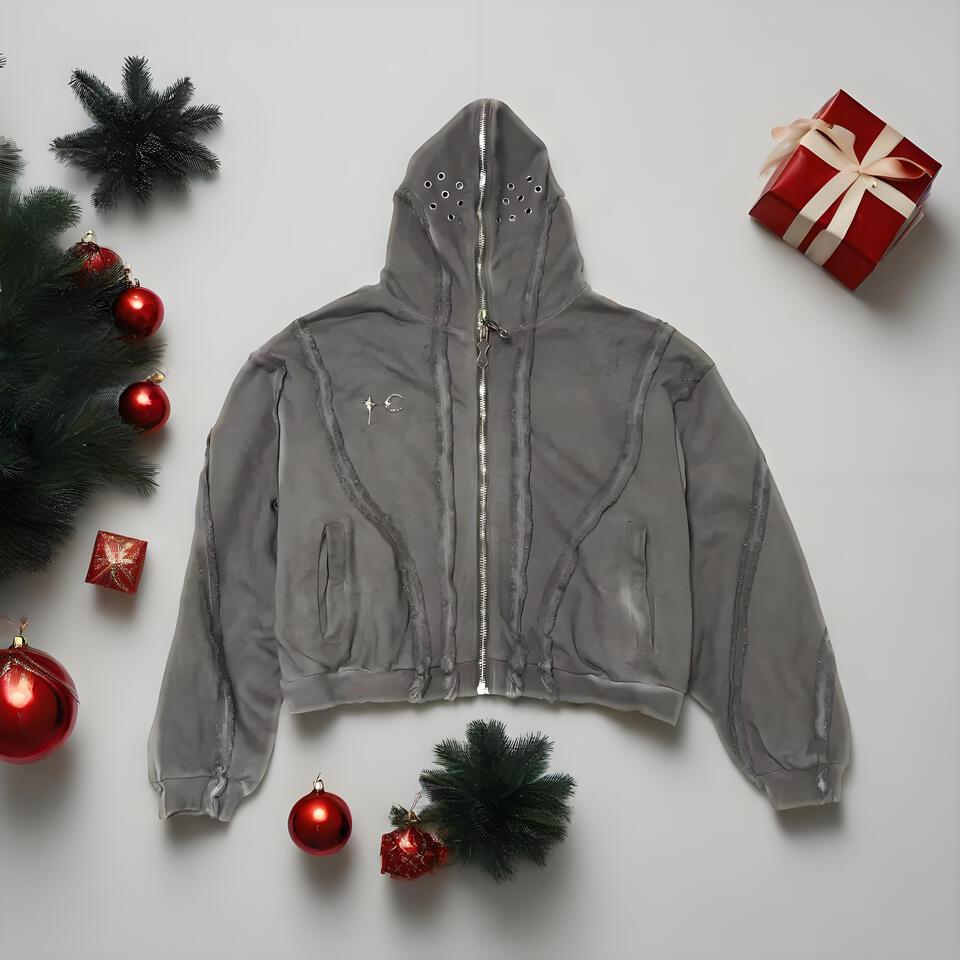 Deconstructed Grey Hoodie Unisex Streetwear Style