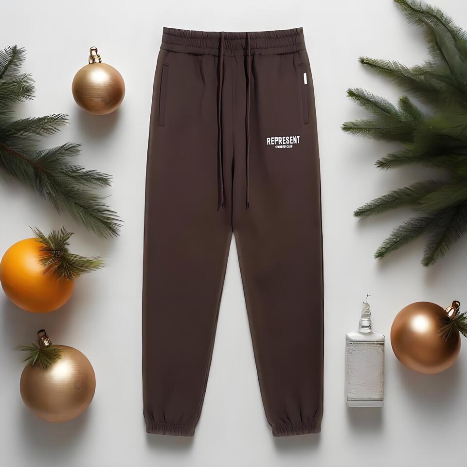 Deep Brown Cotton Drawstring Tapered Sweatpants