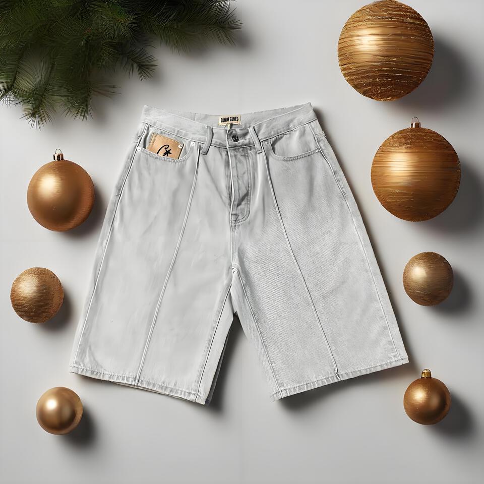 DEMIN GENES Light Grey Vintage Loose Denim Shorts