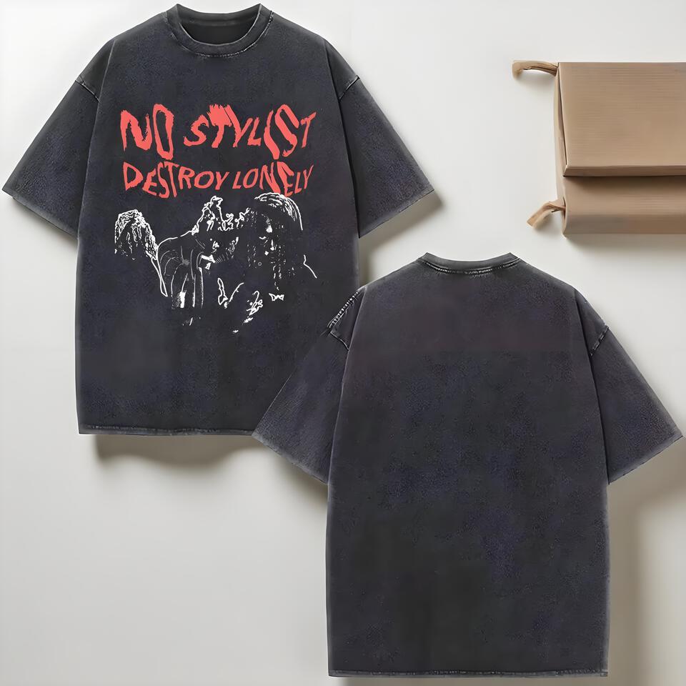 Destroy Lonely Vintage Washed Black Oversized T-Shirt Streetwear