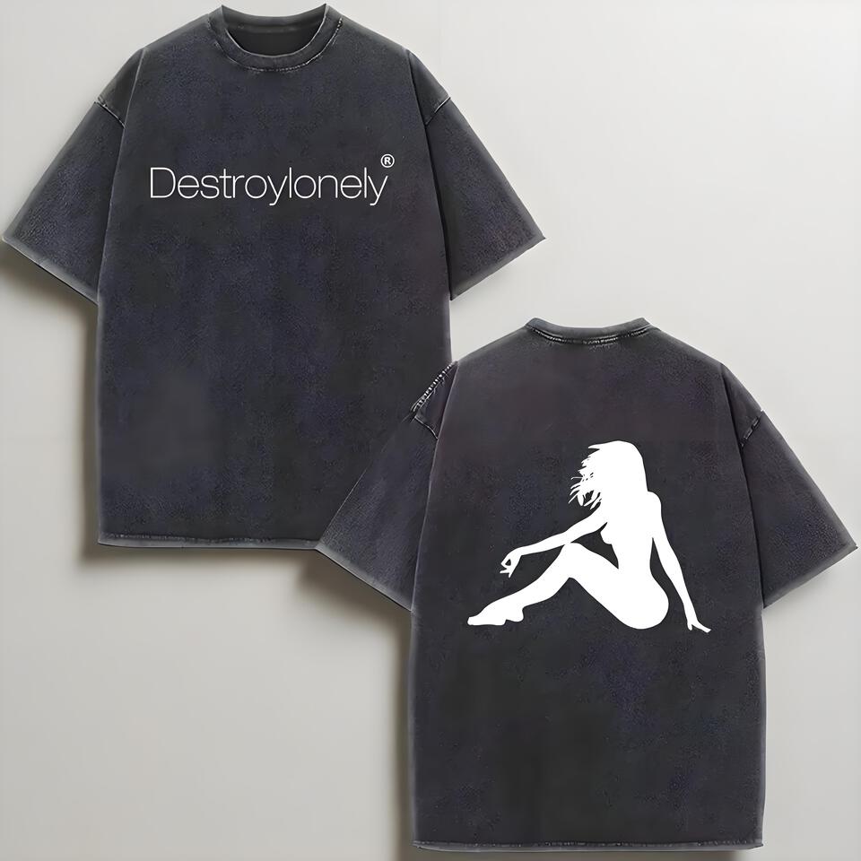 DestroyLonely® Washed Black Oversized Cotton Tee Unisex Retro Streetwear