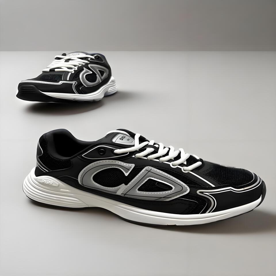 Dior B30 Black Grey White Leather Sneakers