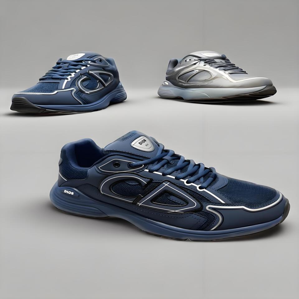 DIOR B30 Dark Blue CD Logo Mesh Breathable Sneakers