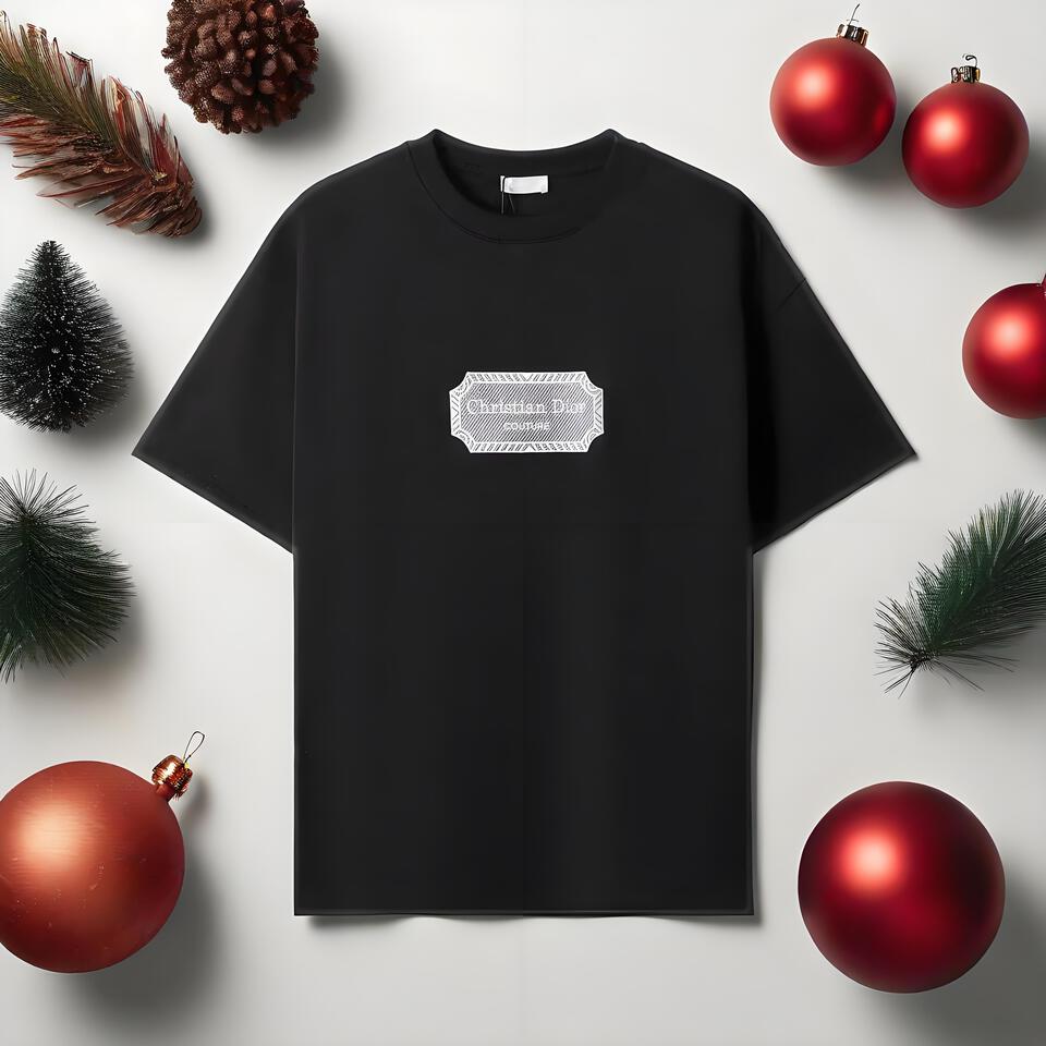 Dior Black Cotton Crew Neck T-Shirt Unisex Loose Fit