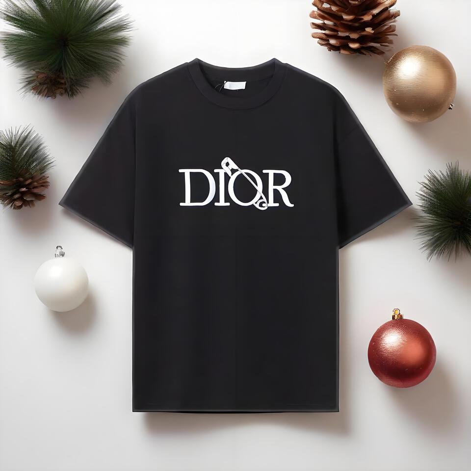 DIOR Black Cotton T-Shirt 3D Letter Street Unisex