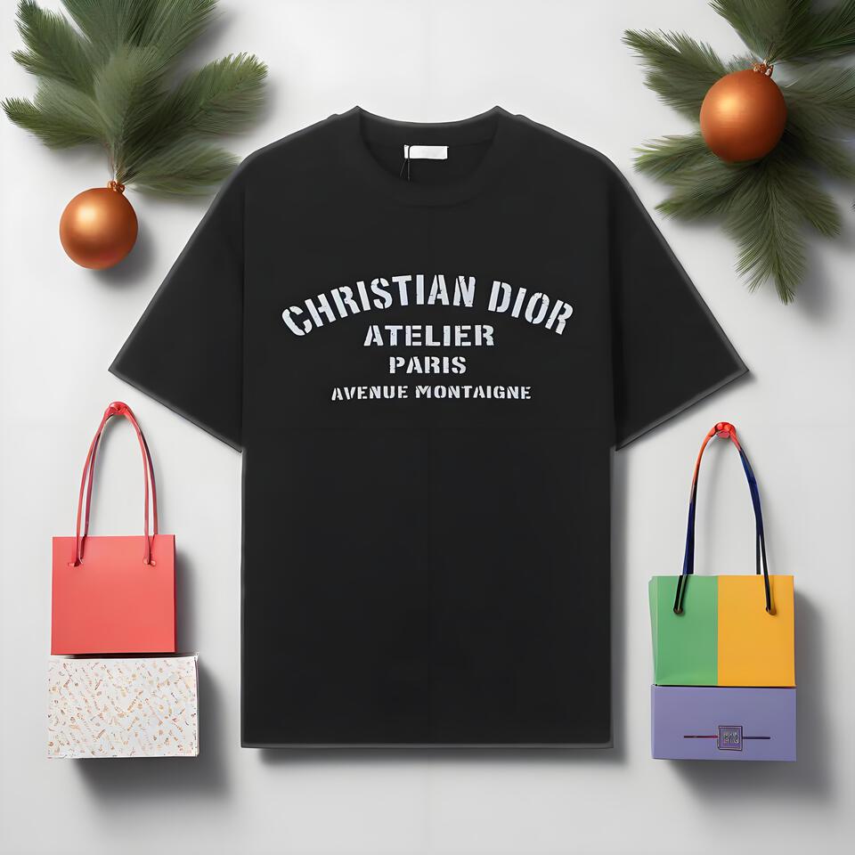 Dior Black Cotton T-Shirt Unisex Casual Print Top