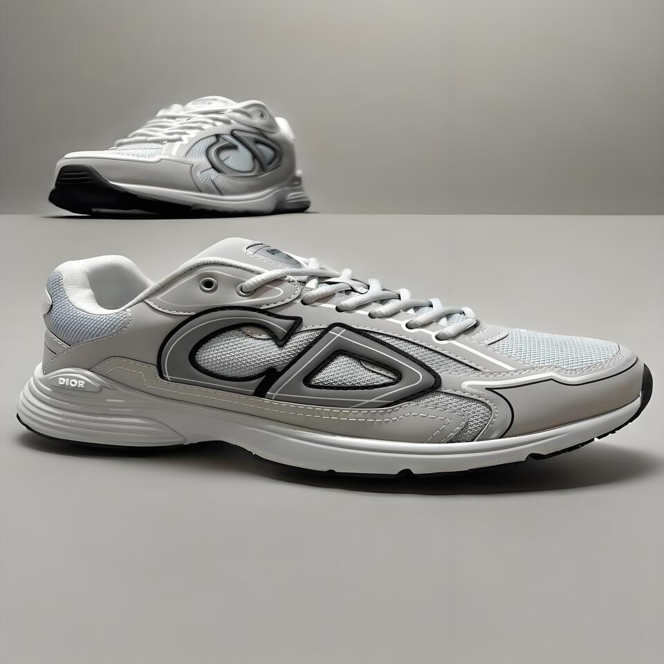 DIOR CD Two-Tone Grey White Cushioned Sneakers