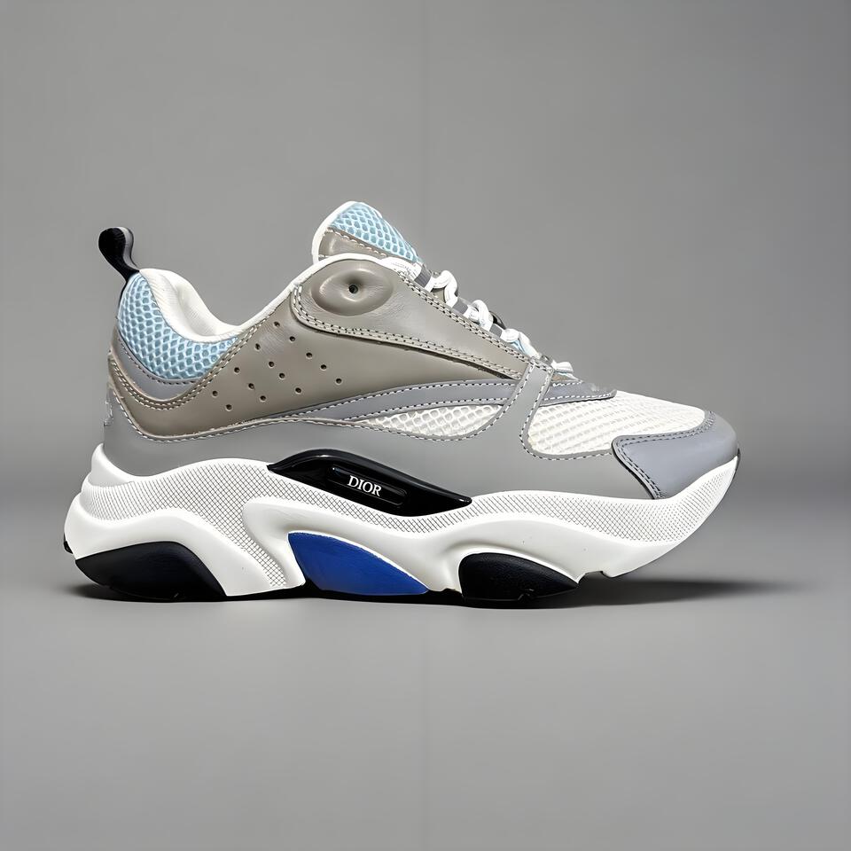 Dior D-Connect White Grey Blue Mesh Leather Chunky Sneakers