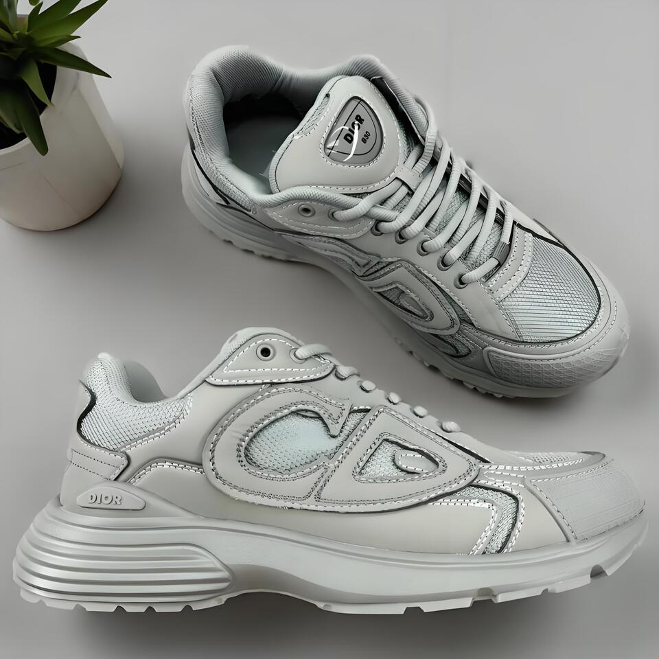 Dior Grey Mesh Leather Retro Sneakers: Classic Style