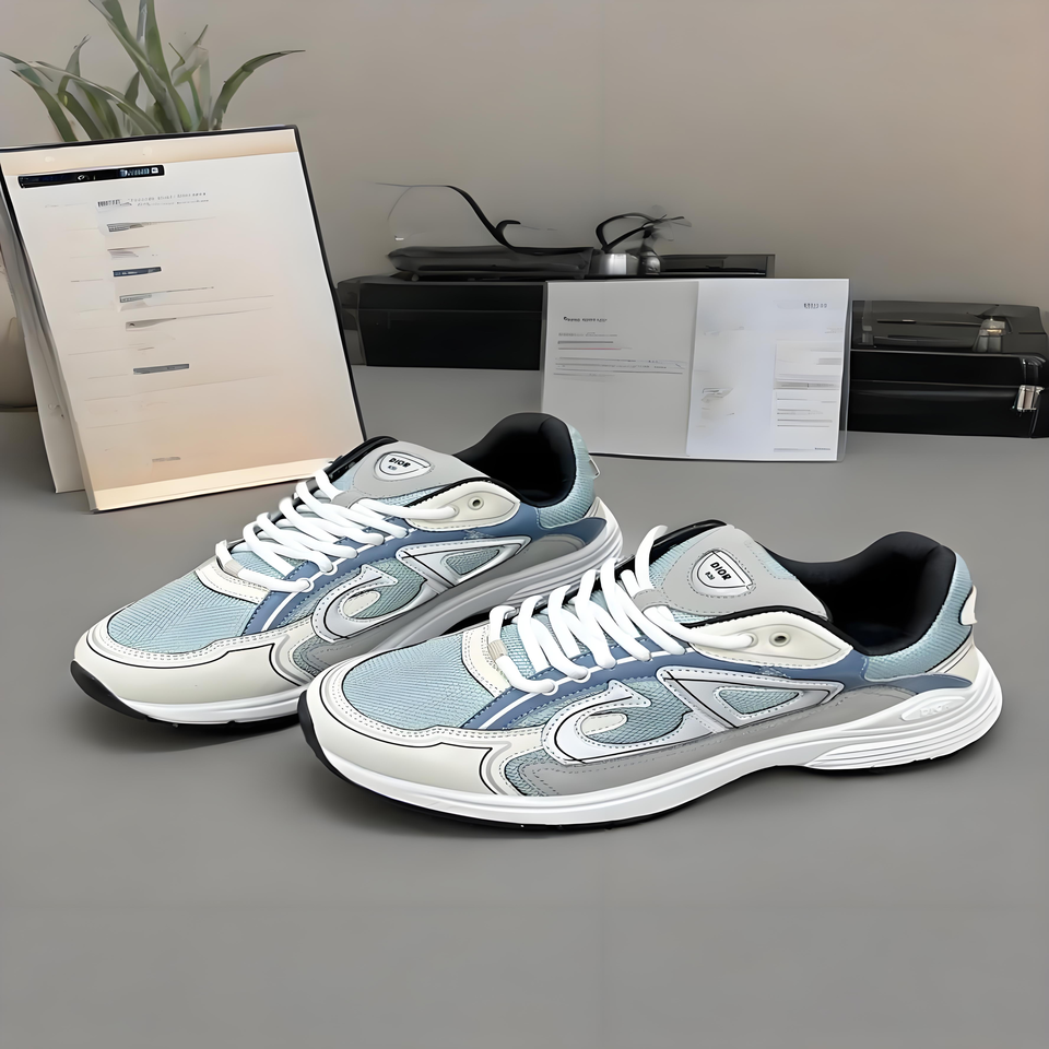Dior Light Grey White Leather Mesh Chunky Sole Dad Sneakers