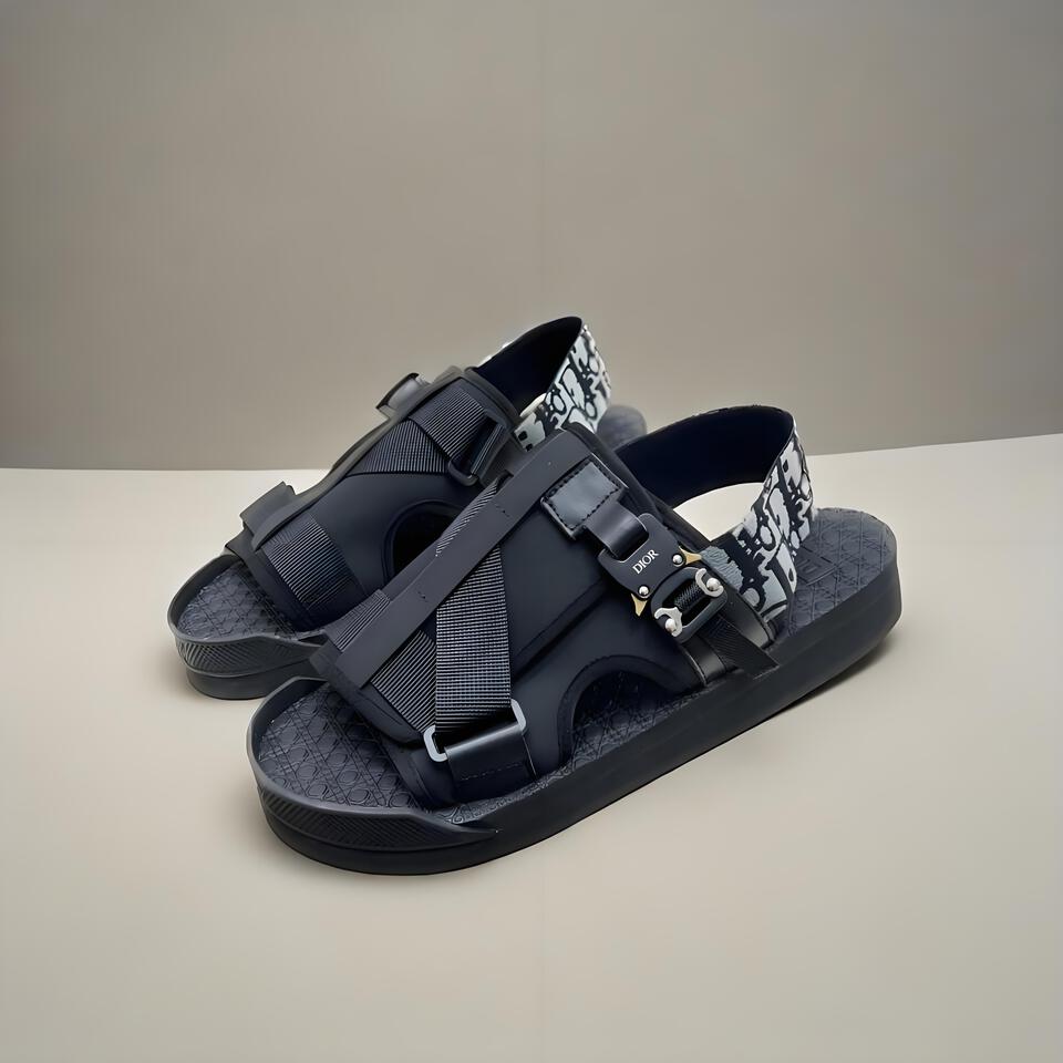 Dior Oblique Black Grey Ankle Strap Sandals