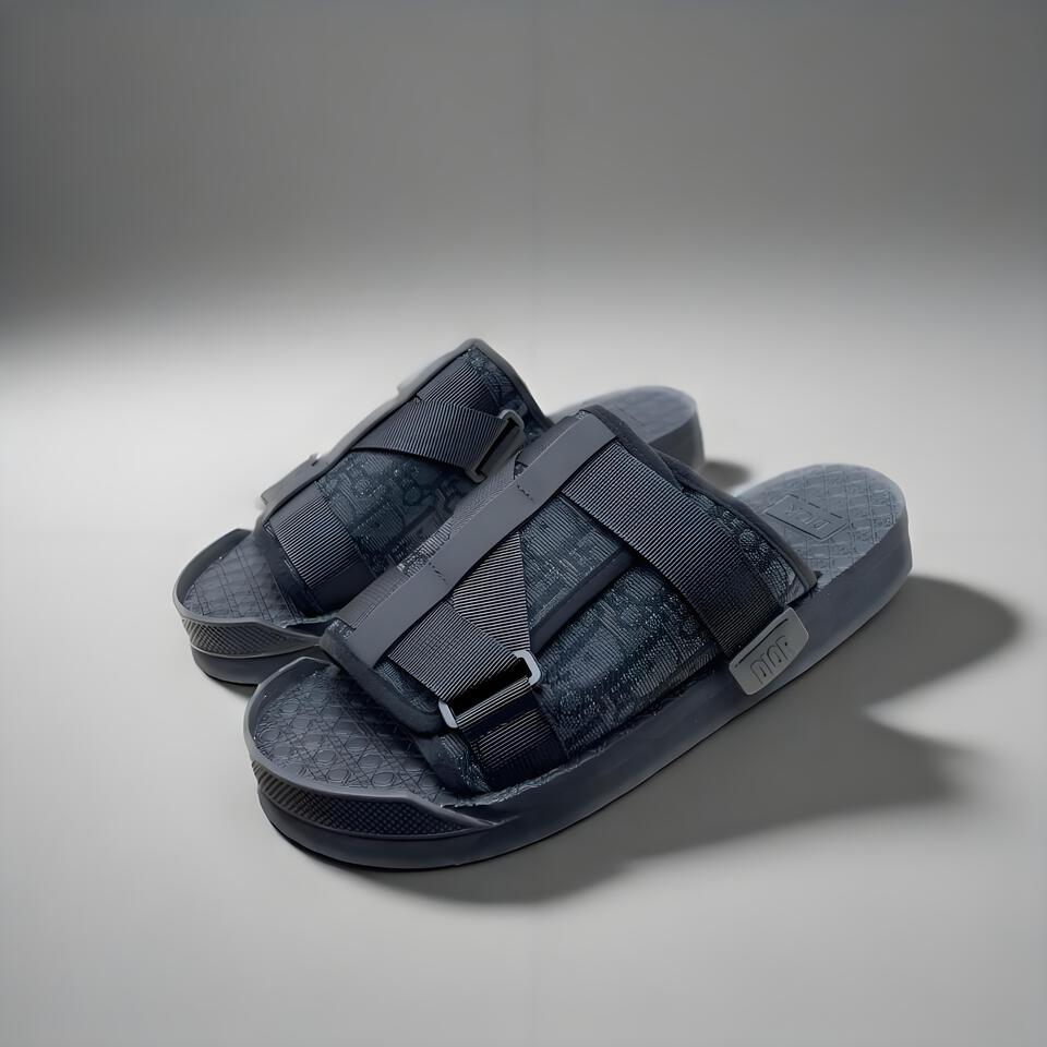 DIOR Oblique Velcro Sandals Unisex Black Rubber Sole