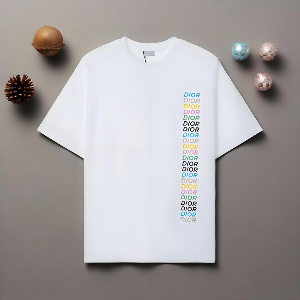 DIOR Unisex White Oversized Cotton T-Shirt Gradient Print