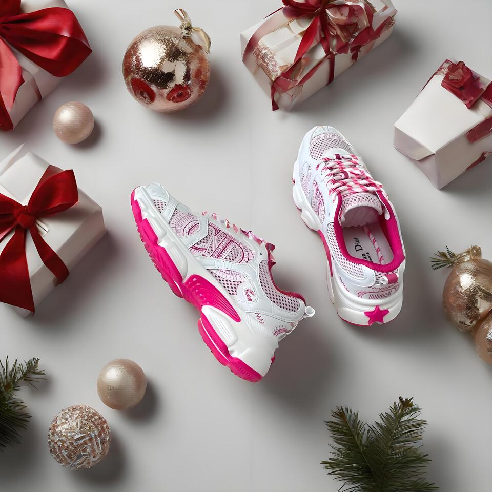 Dior Vibe White Pink Mesh Chunky Platform Sneakers