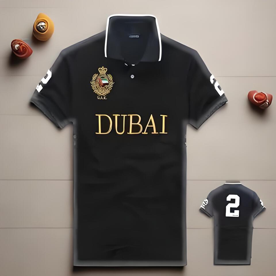 Dubai Emblem Cotton Breathable Black Polo Shirt