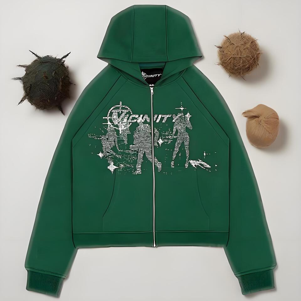 DUNITY Green Cotton Hoodie Unisex Streetwear Casual