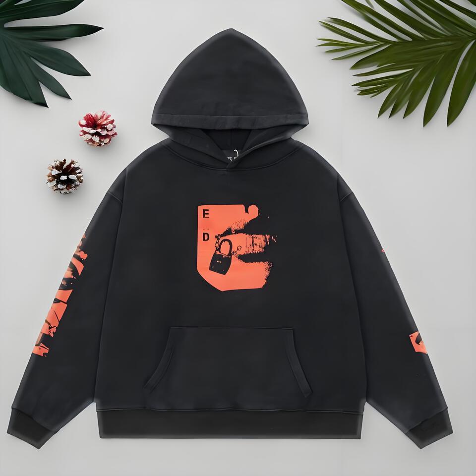 Ed Hardy Black Cotton Hoodie Unisex Streetwear Fashion