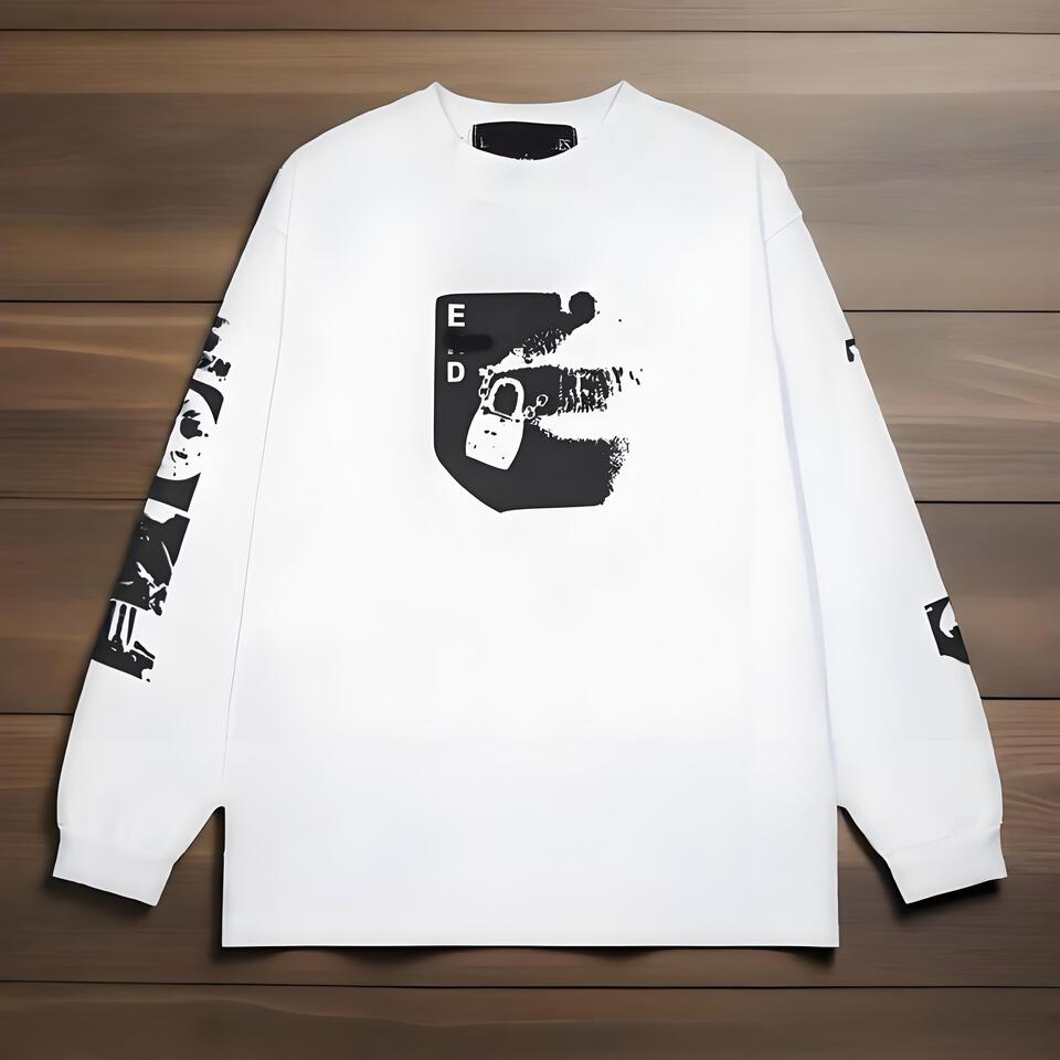 ED Unisex White Cotton Long Sleeve T-Shirt Loose Street Print