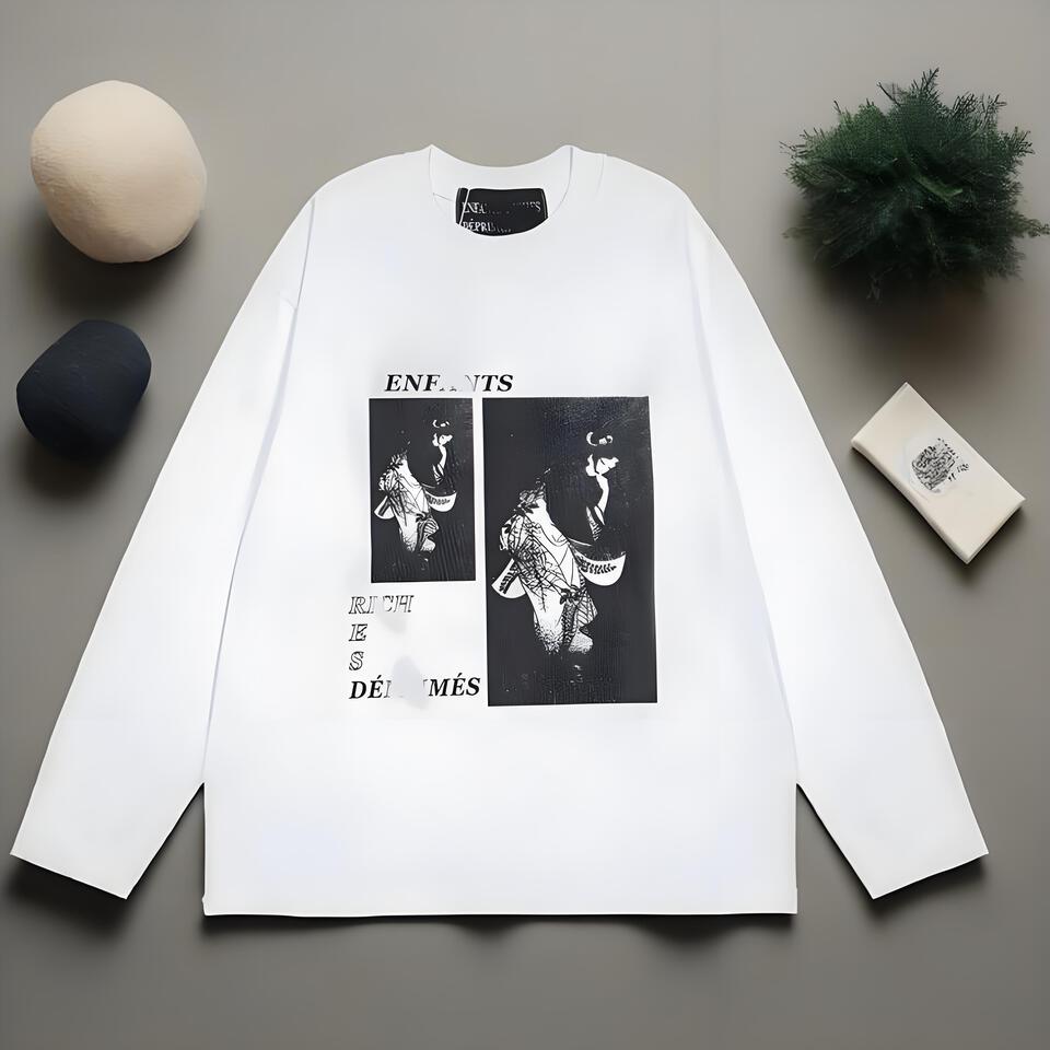 ENE FITS White Cotton Long Sleeve T-Shirt Unisex Street Print