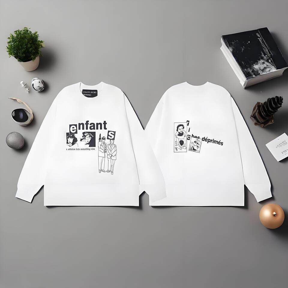 Enfant White Cotton Loose Street Print Long Sleeve Tee