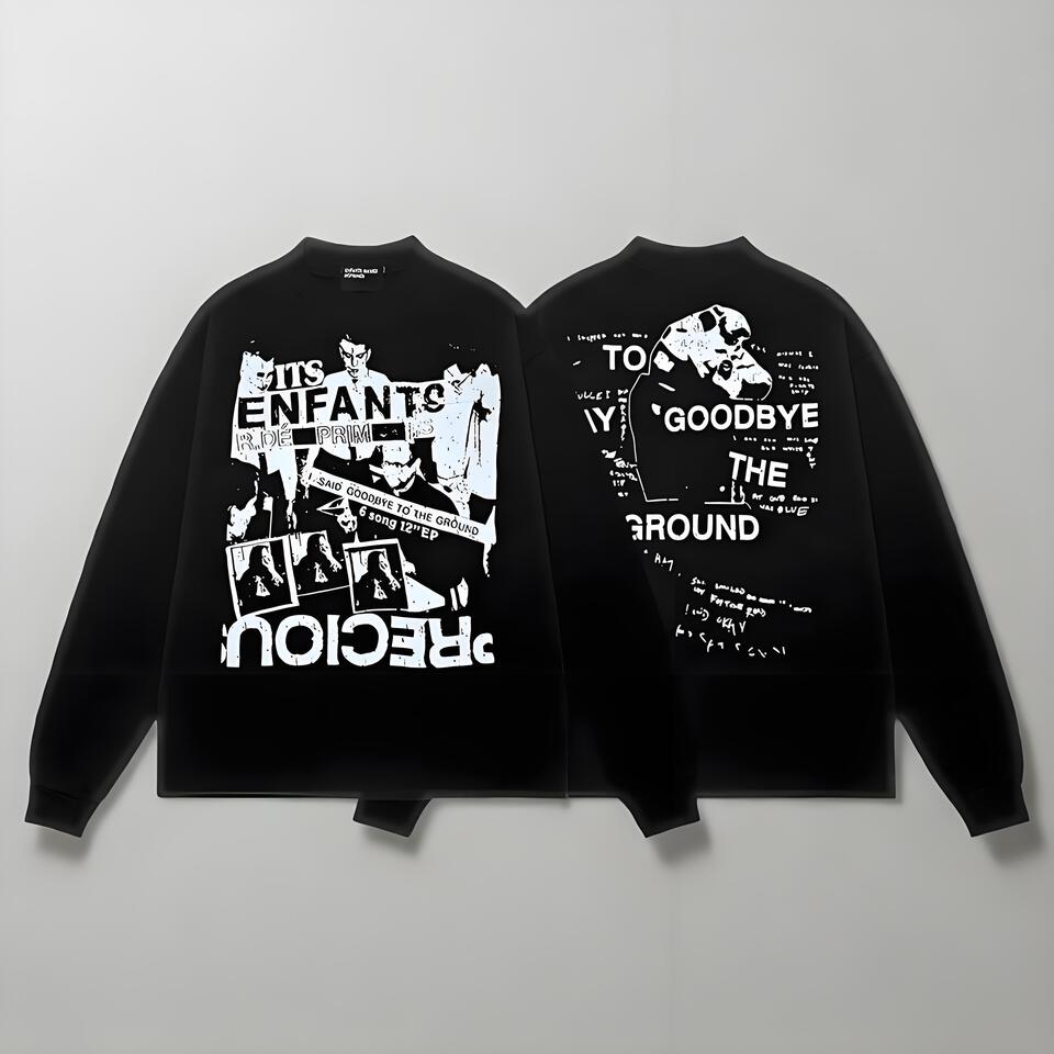 ENFANTS Black Printed Cotton Oversized Hoodie