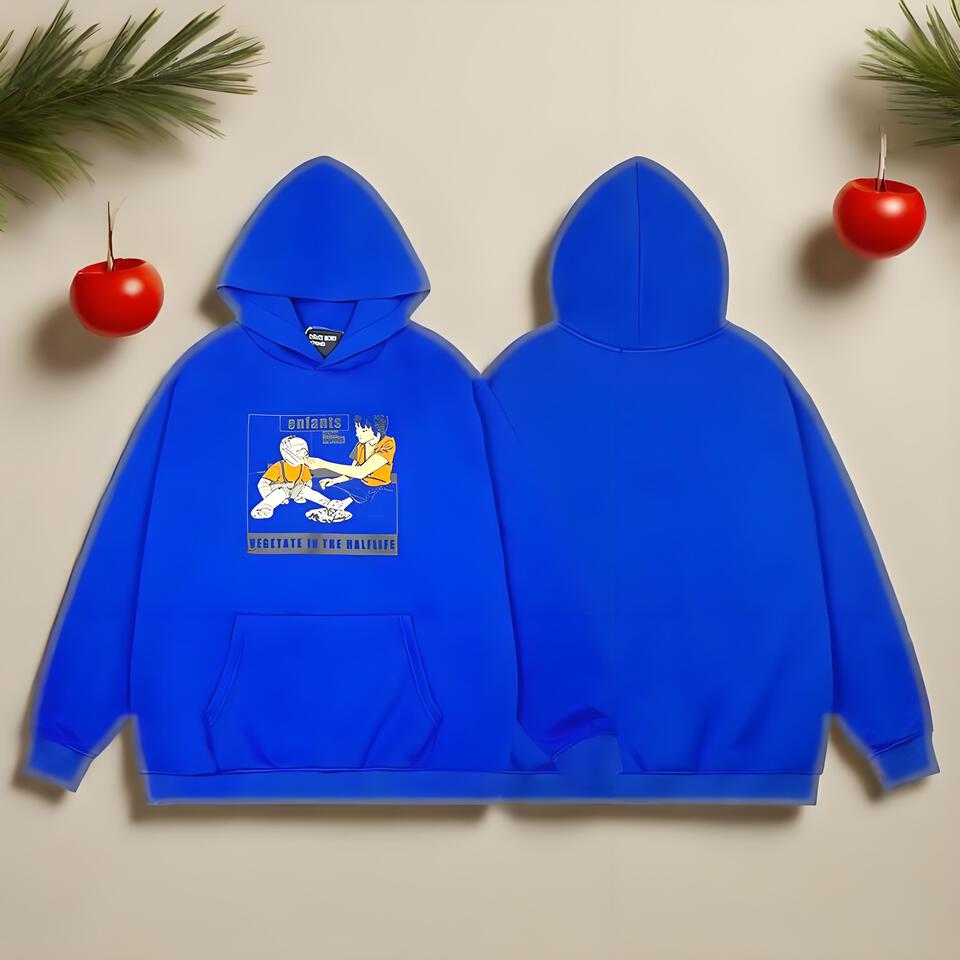 Enfants Blue Cotton Hooded Sweatshirt Unisex Street Casual