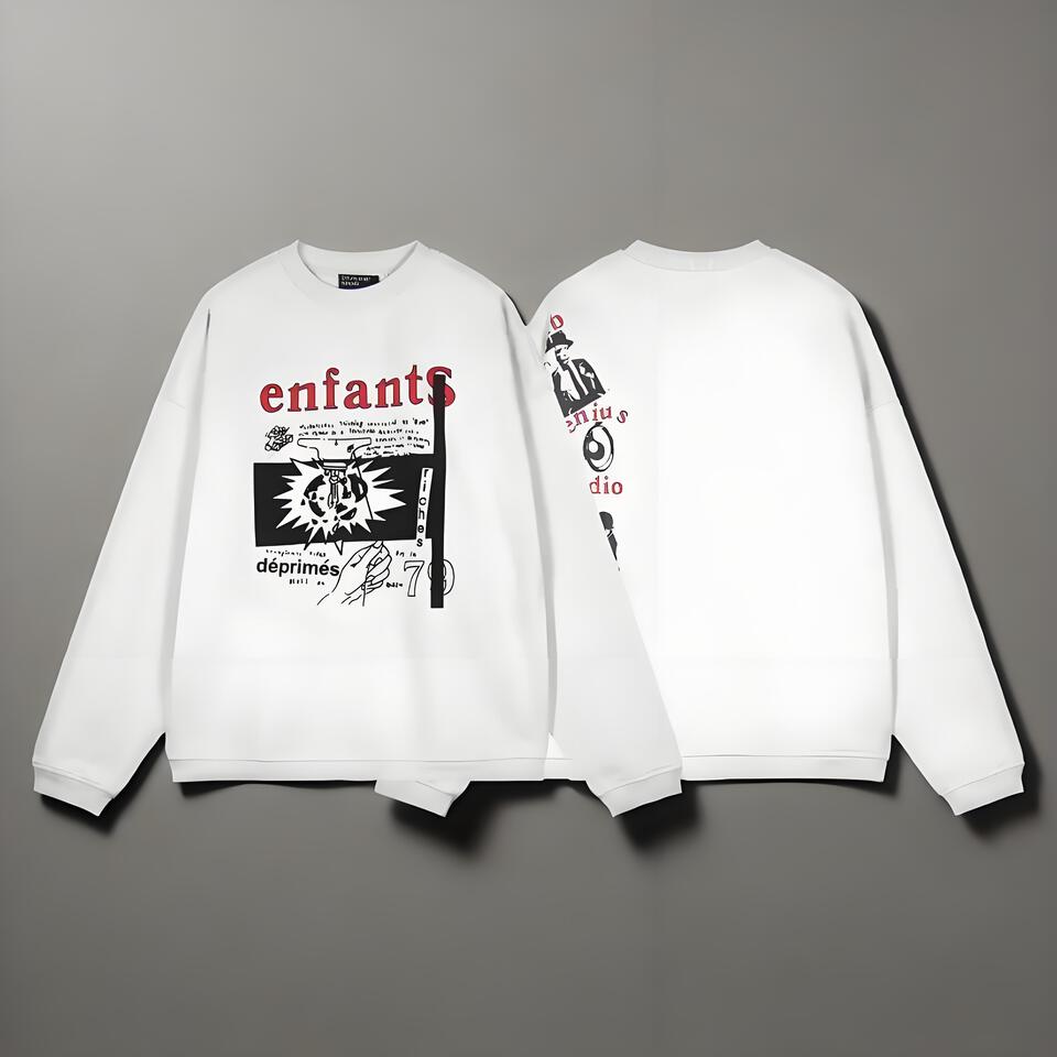 Enfants Deprimes Oversized White Cotton Street Print Hoodie