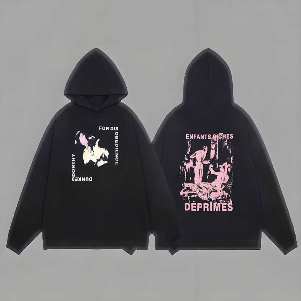 Enfants Riches Déprimés Black Cotton Hoodie Street Art Vintage
