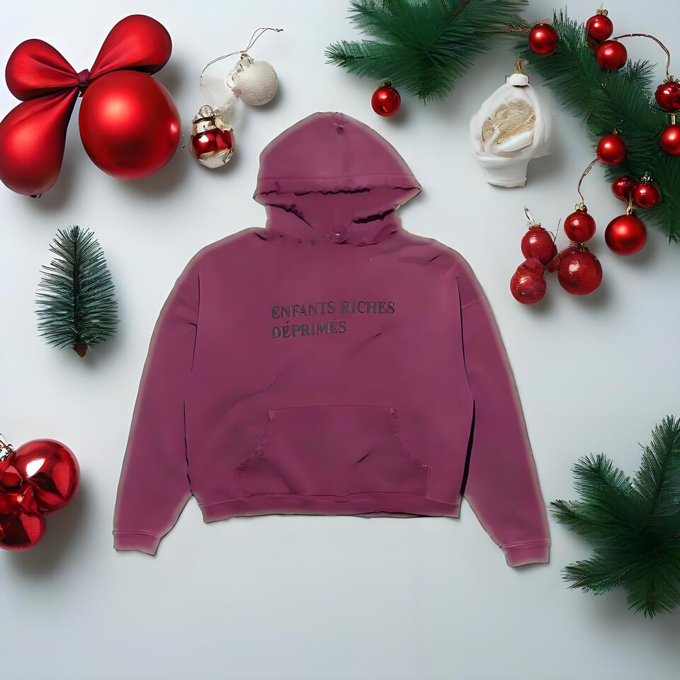 Enfants Riches Déprimés Burgundy Cotton Hoodie Streetwear Vintage