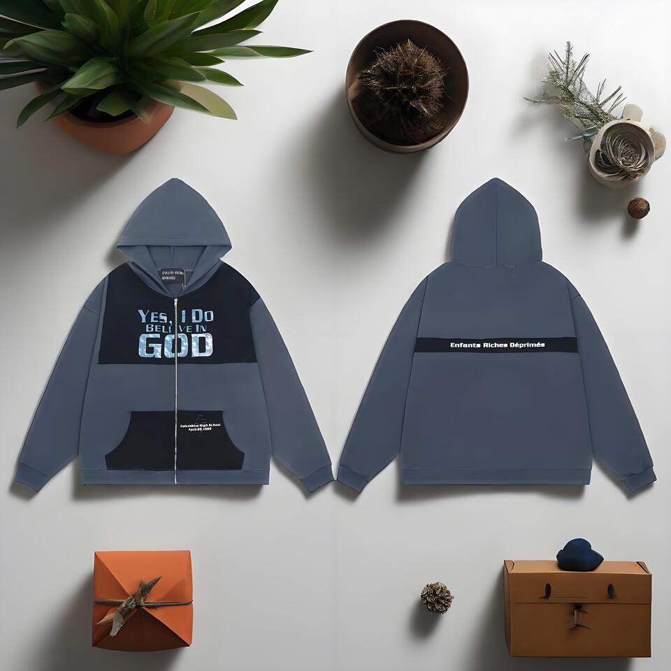 Enfants Riches Déprimés Dark Grey Blue Cotton Hoodie Streetwear