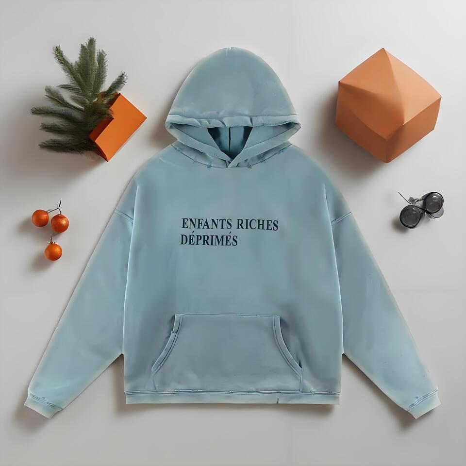 Enfants Riches Déprimés Light Blue Vintage Hooded Sweatshirt
