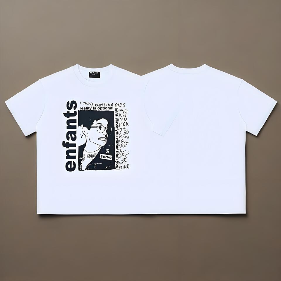 Enfants White Cotton Crew Neck Tee Street Print Unisex