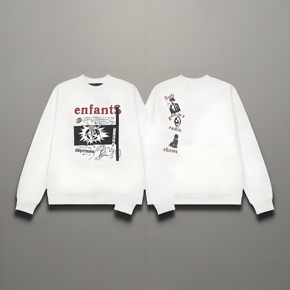 Enfants White Cotton Streetwear Hoodie Loose Fit Graphic Print