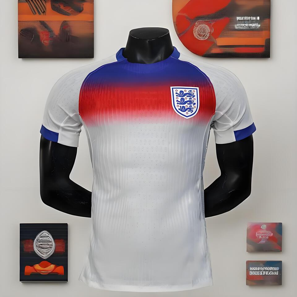 England Football Jersey: Breathable, Moisture-Wicking, Classic White Red Blue Design