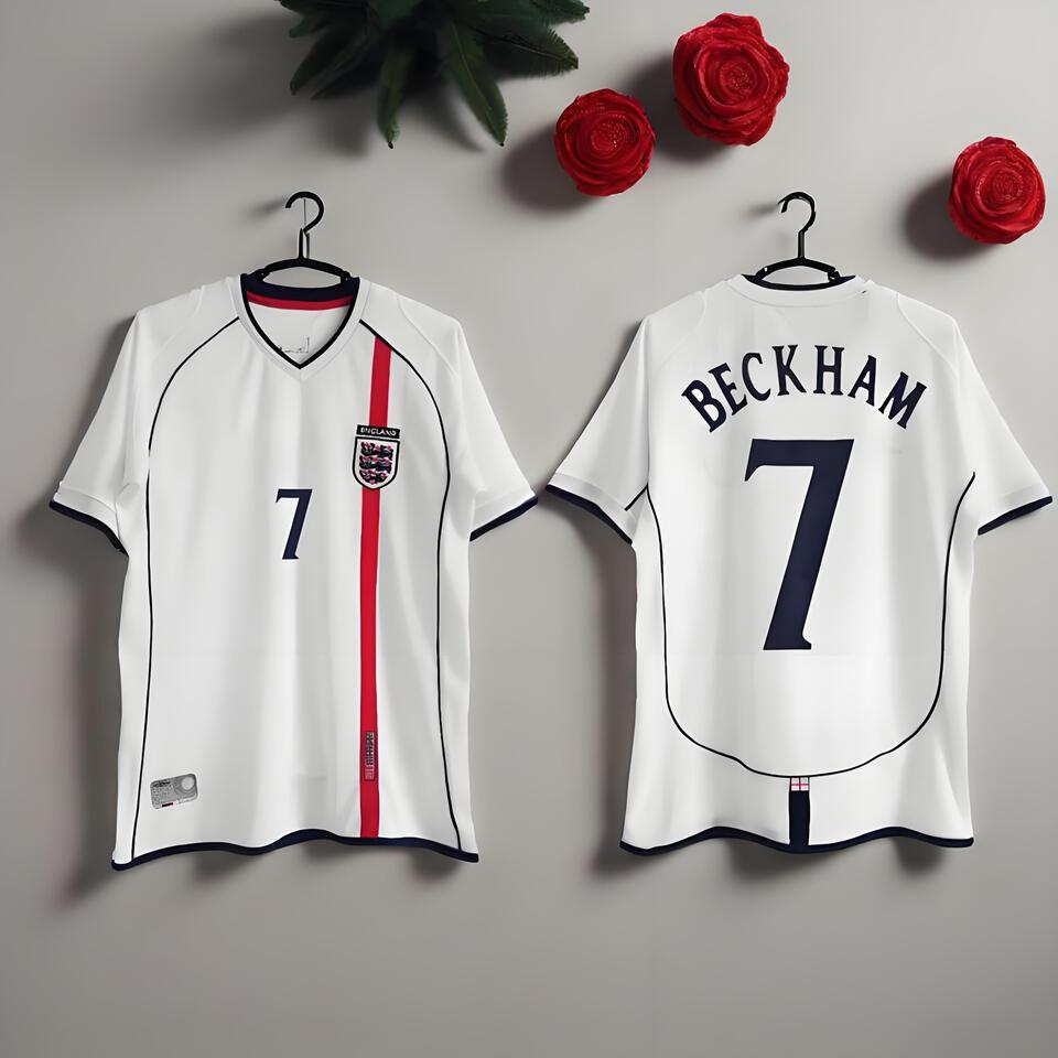 England White Soccer Jersey #7 BECKHAM - Vintage Retro Look, Men's Football Shirt