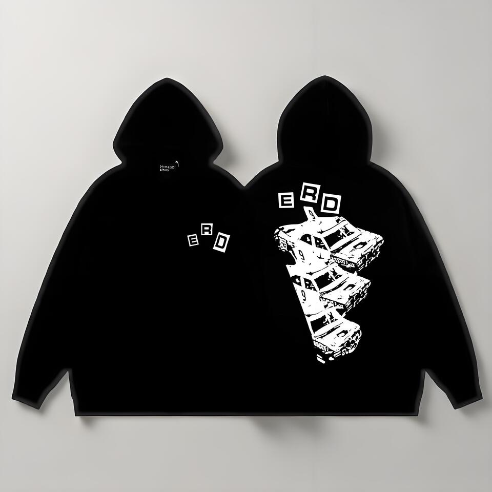 ERD Black Cotton Hoodie Unisex Streetwear Oversized