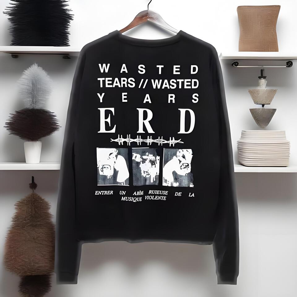 ERD Black Cotton Print Unisex Long Sleeve Tee Streetwear