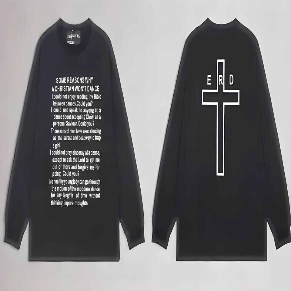 ERD Black Cotton Religious Print Unisex Long Sleeve T-Shirt